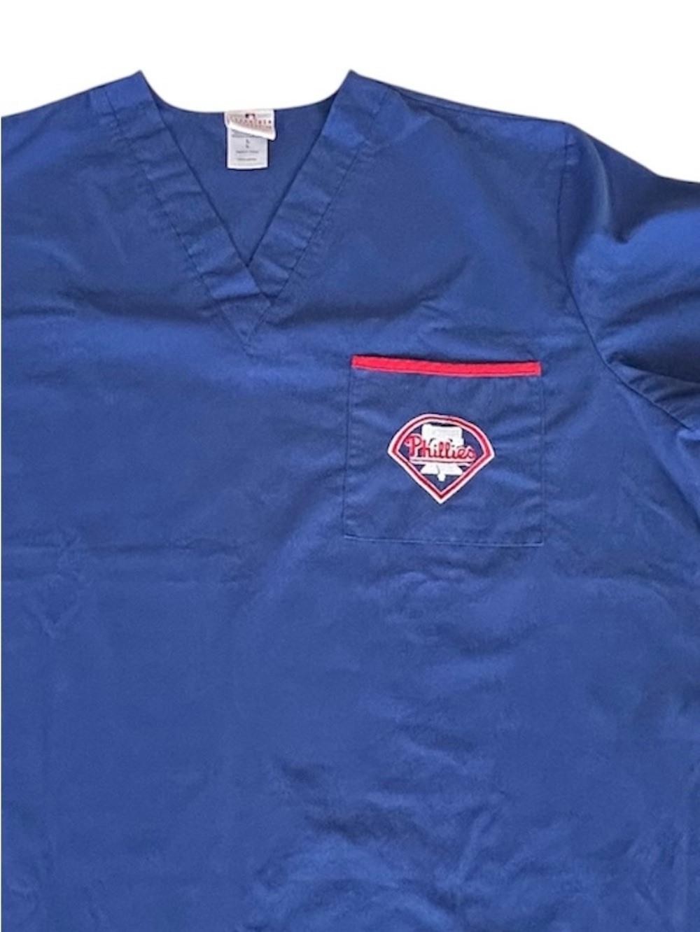MLB Philadelphia PHILLIES Baseball Scrub Top Sz L Embroidered Logo  Blue Medical